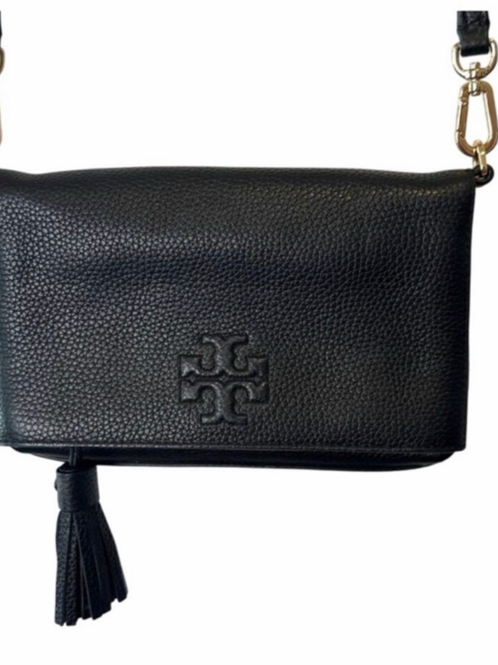 Tory Burch Black Pebbled Leather Crossbody with Tassel
